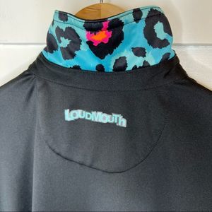 LOUDMOUTH Golf Polo Black With Blue & Pink Leopard Accent Collar Size Small